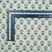 Strawberry Blossom Mint Green Block Print Linen Fabric