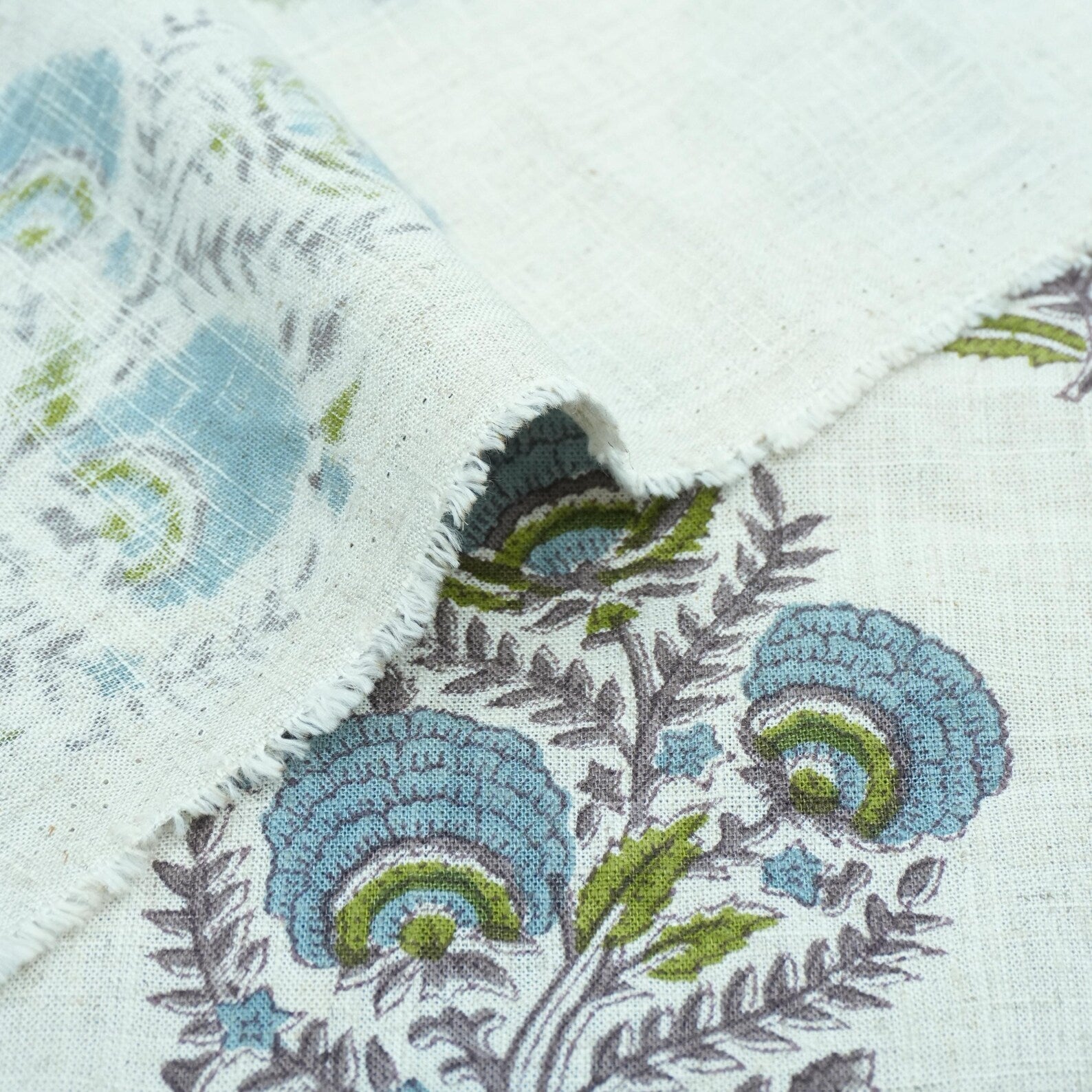 Indian Artisan Peach Floral Pure Linen Fabric - Mohini