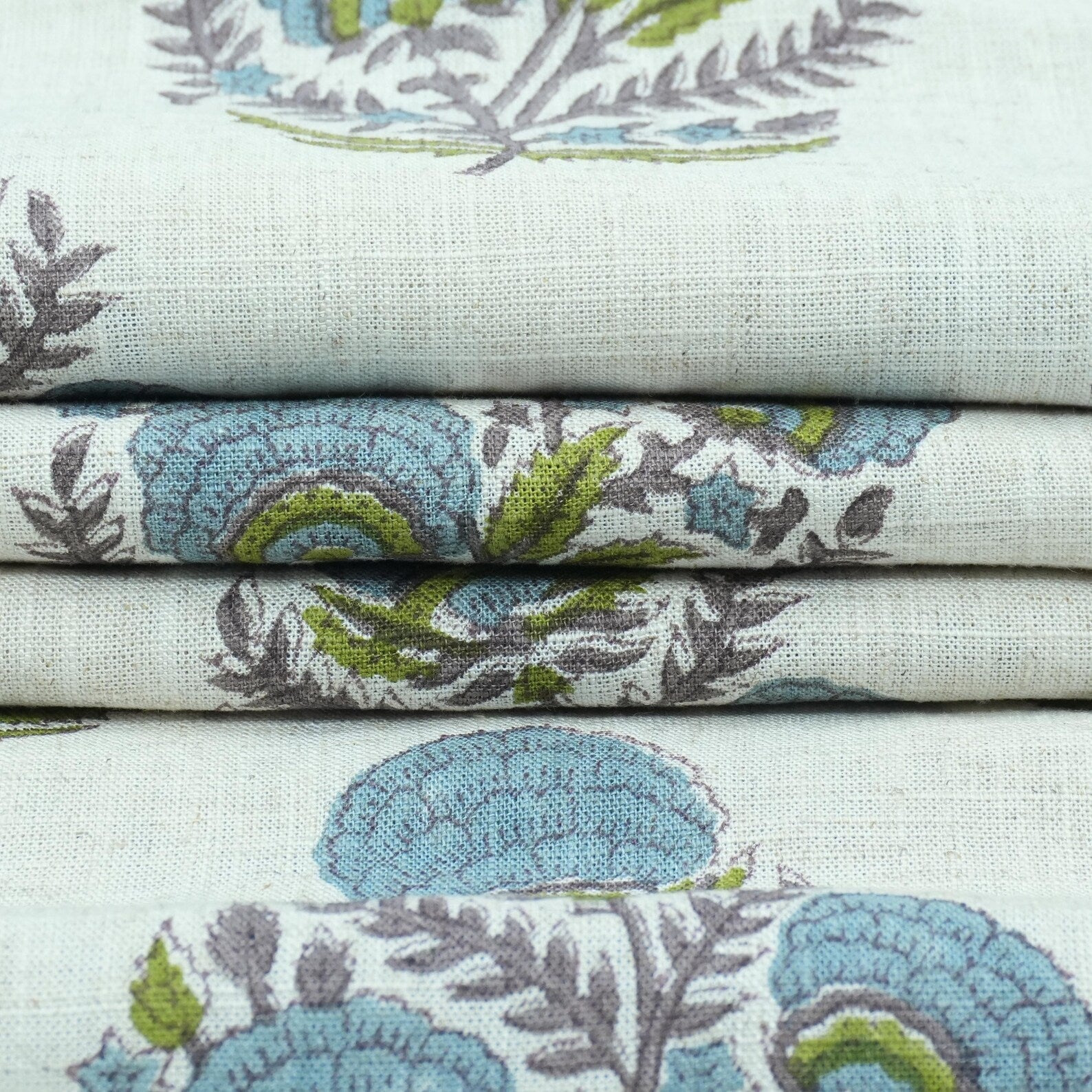 Indian Artisan Peach Floral Pure Linen Fabric - Mohini