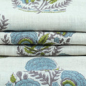 Indian Artisan Peach Floral Pure Linen Fabric - Mohini