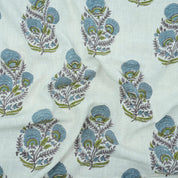 Indian Artisan Peach Floral Pure Linen Fabric - Mohini