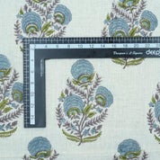 Indian Artisan Peach Floral Pure Linen Fabric - Mohini