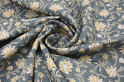 Hand block print, pure linen 58"W fabric for curtains, Pillow covers, linen fabric, table cloth, floral print- ARADHNA