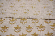 Handmade Artisan Green Leaves Block Printed Curtains Fabric for Farmhouse in Thick Linen - SAAT PATTI