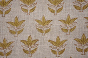 Handmade Artisan Green Leaves Block Printed Curtains Fabric for Farmhouse in Thick Linen - SAAT PATTI