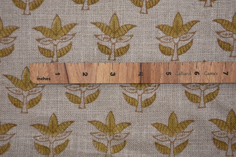 Handmade Artisan Green Leaves Block Printed Curtains Fabric for Farmhouse in Thick Linen - SAAT PATTI