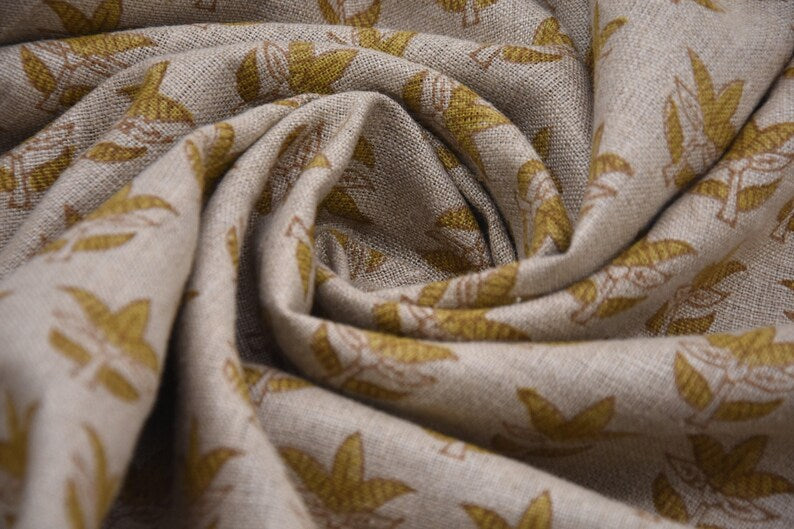 Handmade Artisan Green Leaves Block Printed Curtains Fabric for Farmhouse in Thick Linen - SAAT PATTI