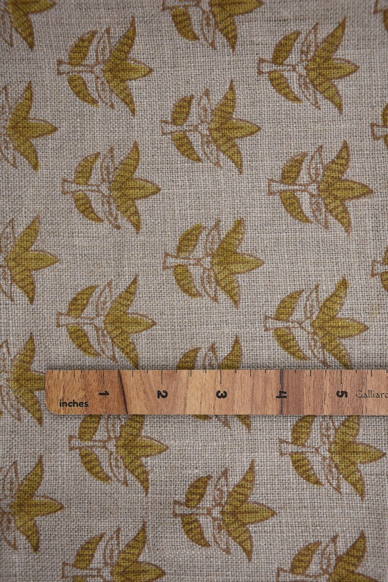 Handmade Artisan Green Leaves Block Printed Curtains Fabric for Farmhouse in Thick Linen - SAAT PATTI