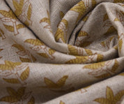 Handmade Artisan Green Leaves Block Printed Curtains Fabric for Farmhouse in Thick Linen - SAAT PATTI