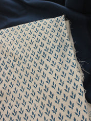 Diya Bati  Beige Blue Block Print Fabric, Indian Linen Fabric, Buy Fabric By The Yard Handmade Upholstery Fabric Linen For Chair And Sofa
