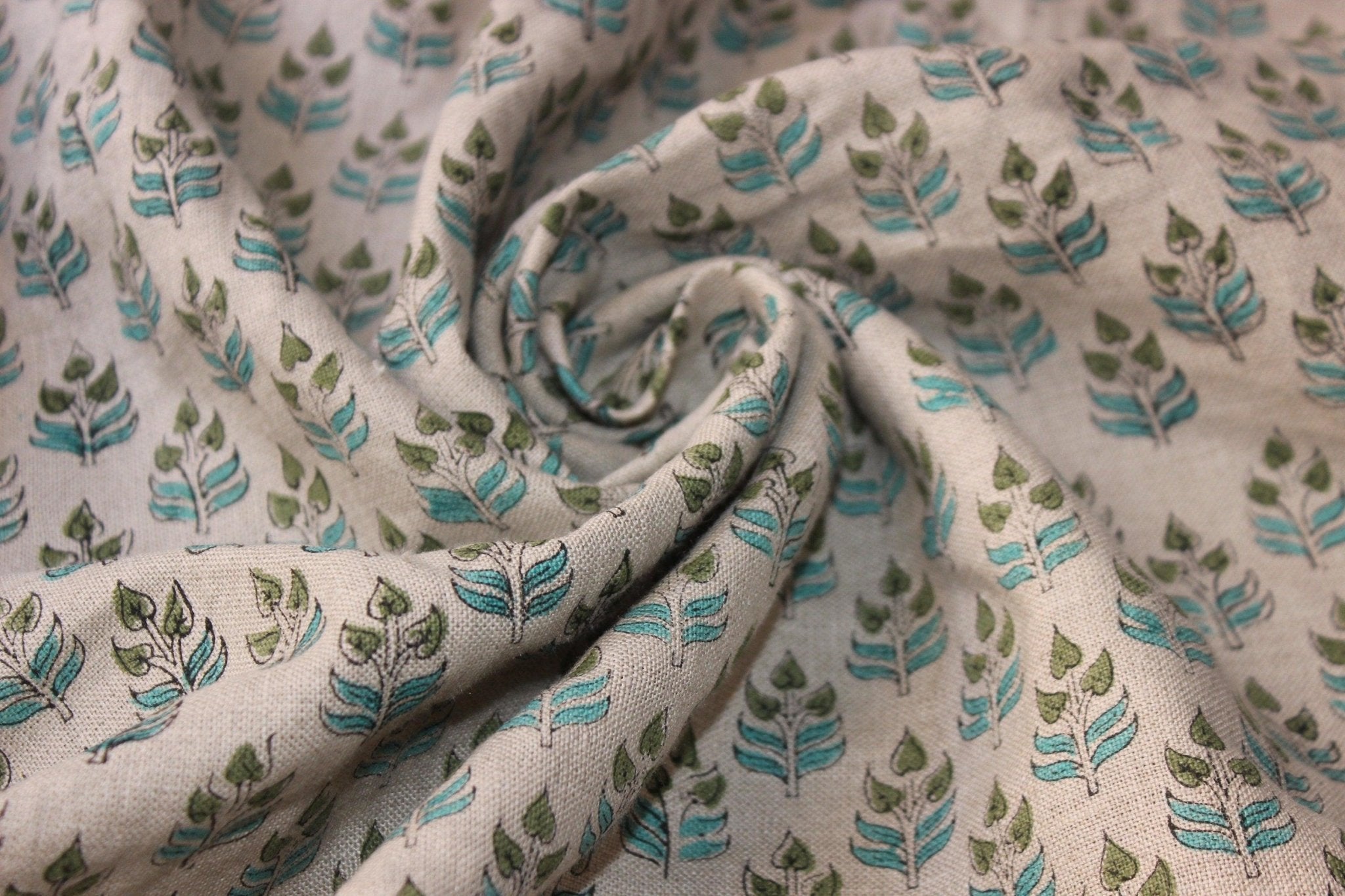 Alia Green  Linen Home Decor, Indian Hand Block Print Linen Fabric, Extra Wide Linen, Linen For Upholstery Works, Linen Curtains. 