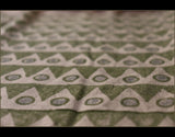 Hand Block Print Green Thick Linen Fabric MOON MOUNTAIN