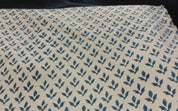 Diya Bati  Beige Blue Block Print Fabric, Indian Linen Fabric, Buy Fabric By The Yard Handmade Upholstery Fabric Linen For Chair And Sofa