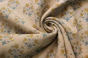 Diwali Flower   Decor Linens,Best For Upholstery,Crafting,Diy,Pure Natural Linen Fabric, Floral Hand Block Print Thick Linen  58"Inch