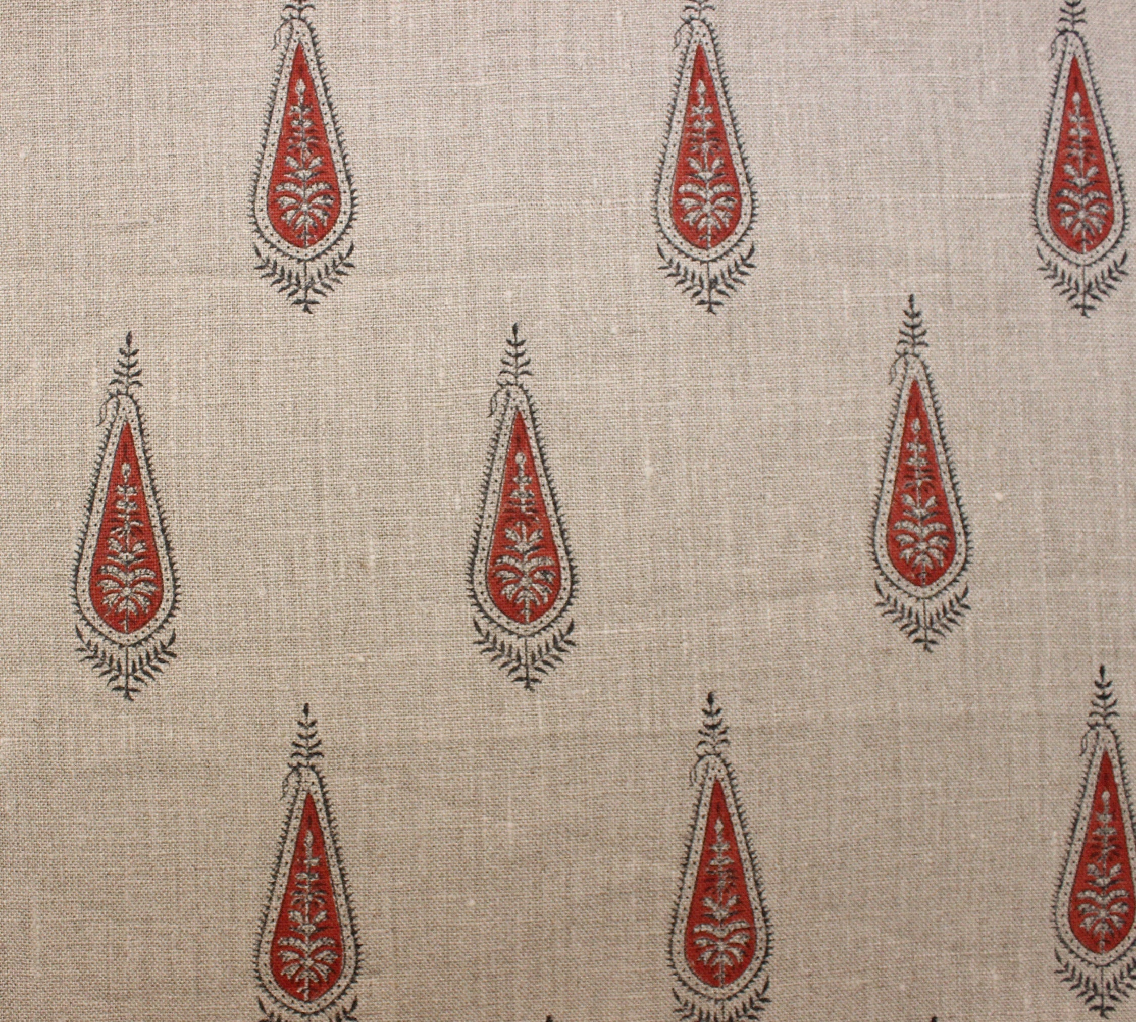 Block Print Linen Fabric, Traci  100% Linen Home Decor  Upholstery Fabric By The Yard  Thick Linen Flax Fabric With Natural Dye Hand Block Print  Pure Natural