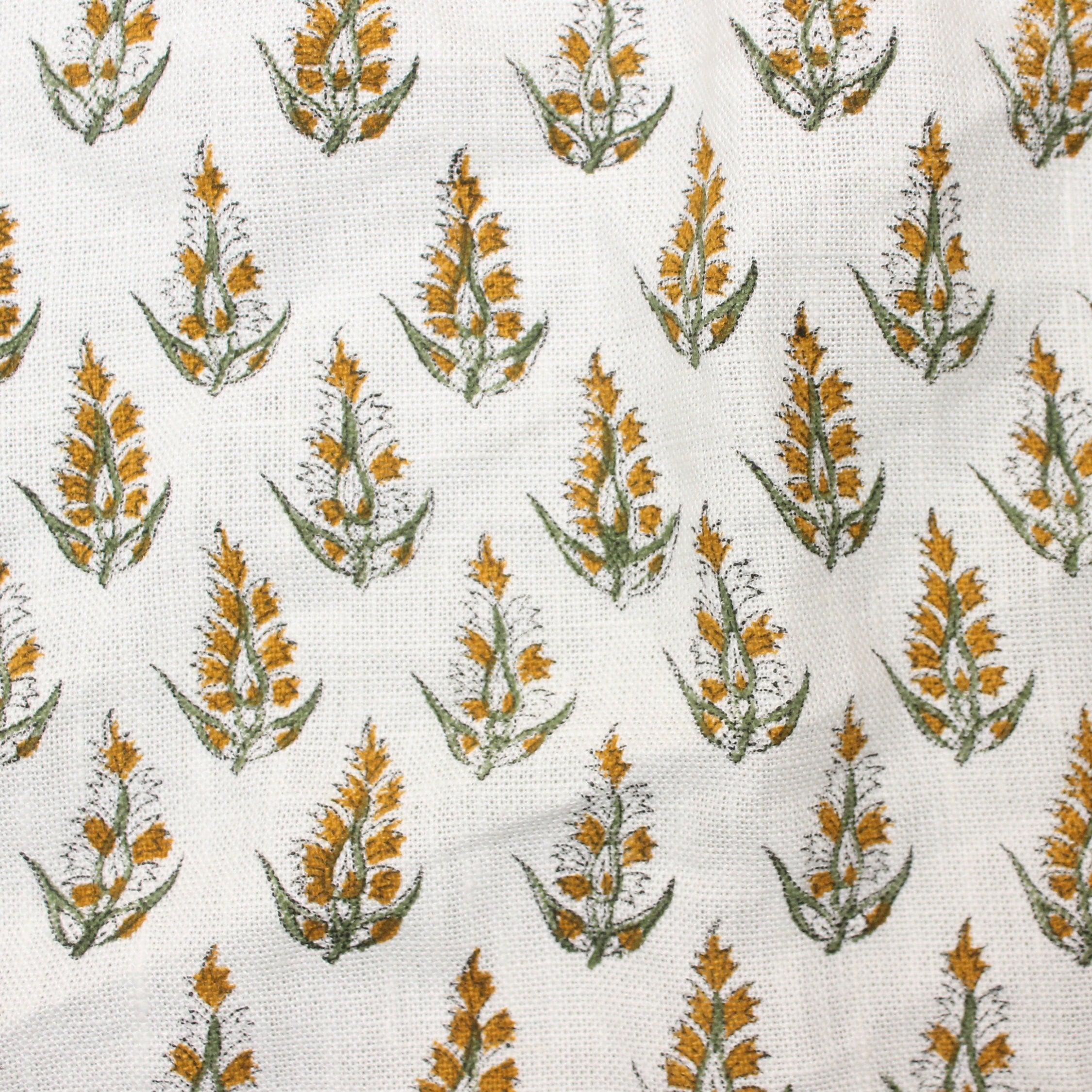 Bajra Butti  Floral Linen Fabric Hand Block Print  Block Print By Yard, Hand Blocked Upholstery, Hand Printed Pillow Cover