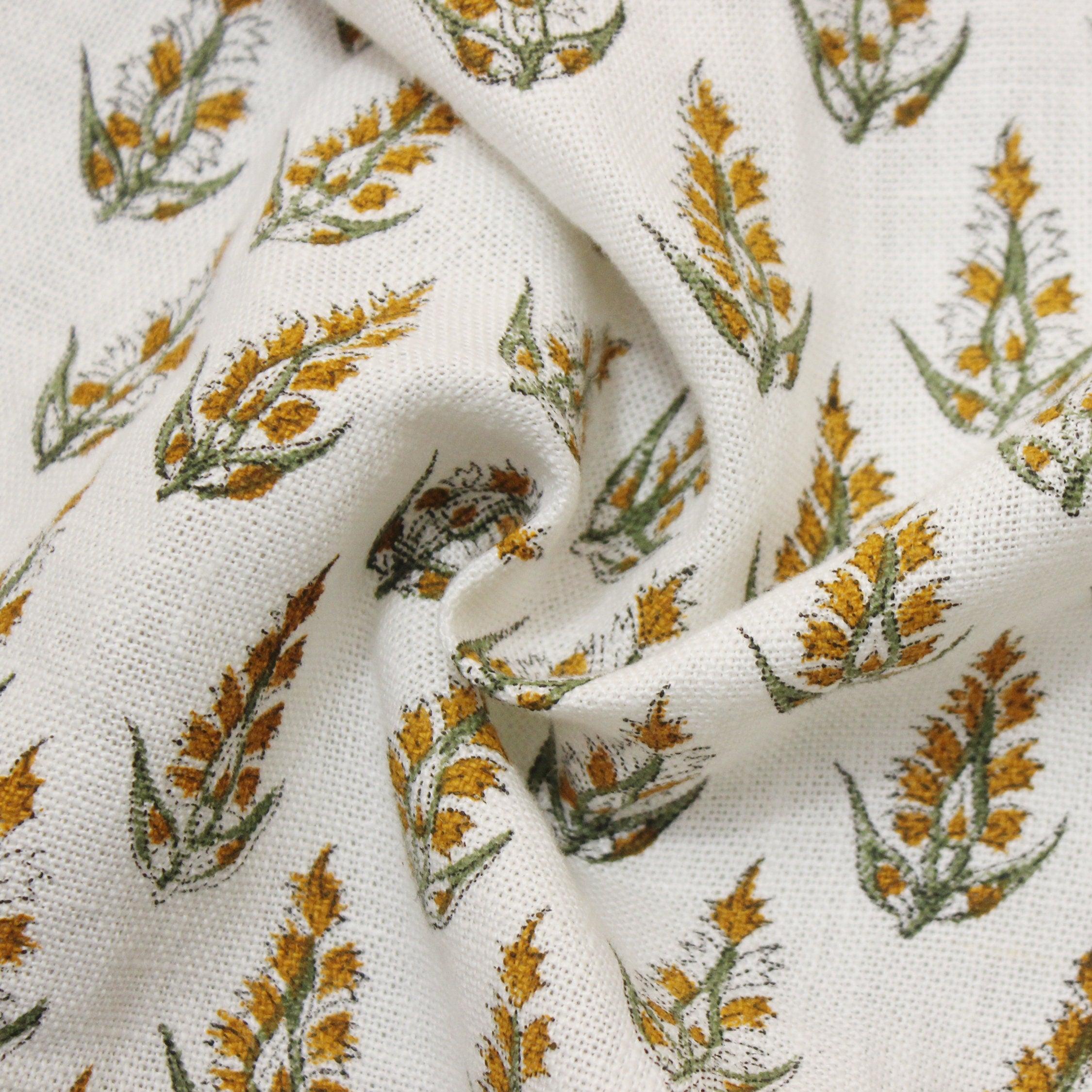 Bajra Butti  Floral Linen Fabric Hand Block Print  Block Print By Yard, Hand Blocked Upholstery, Hand Printed Pillow Cover