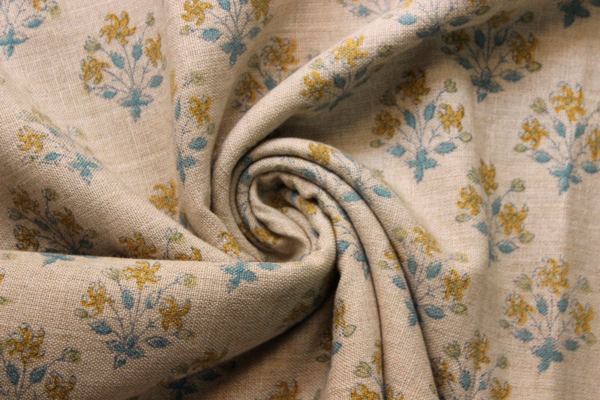 Diwali Flower   Decor Linens,Best For Upholstery,Crafting,Diy,Pure Natural Linen Fabric, Floral Hand Block Print Thick Linen  58"Inch