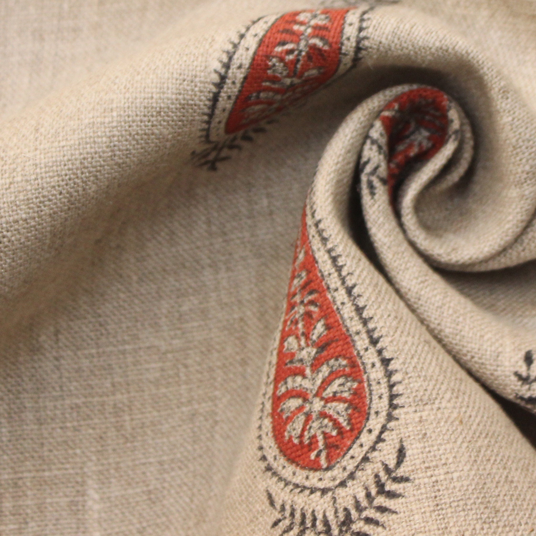 Block Print Linen Fabric, Traci  100% Linen Home Decor  Upholstery Fabric By The Yard  Thick Linen Flax Fabric With Natural Dye Hand Block Print  Pure Natural