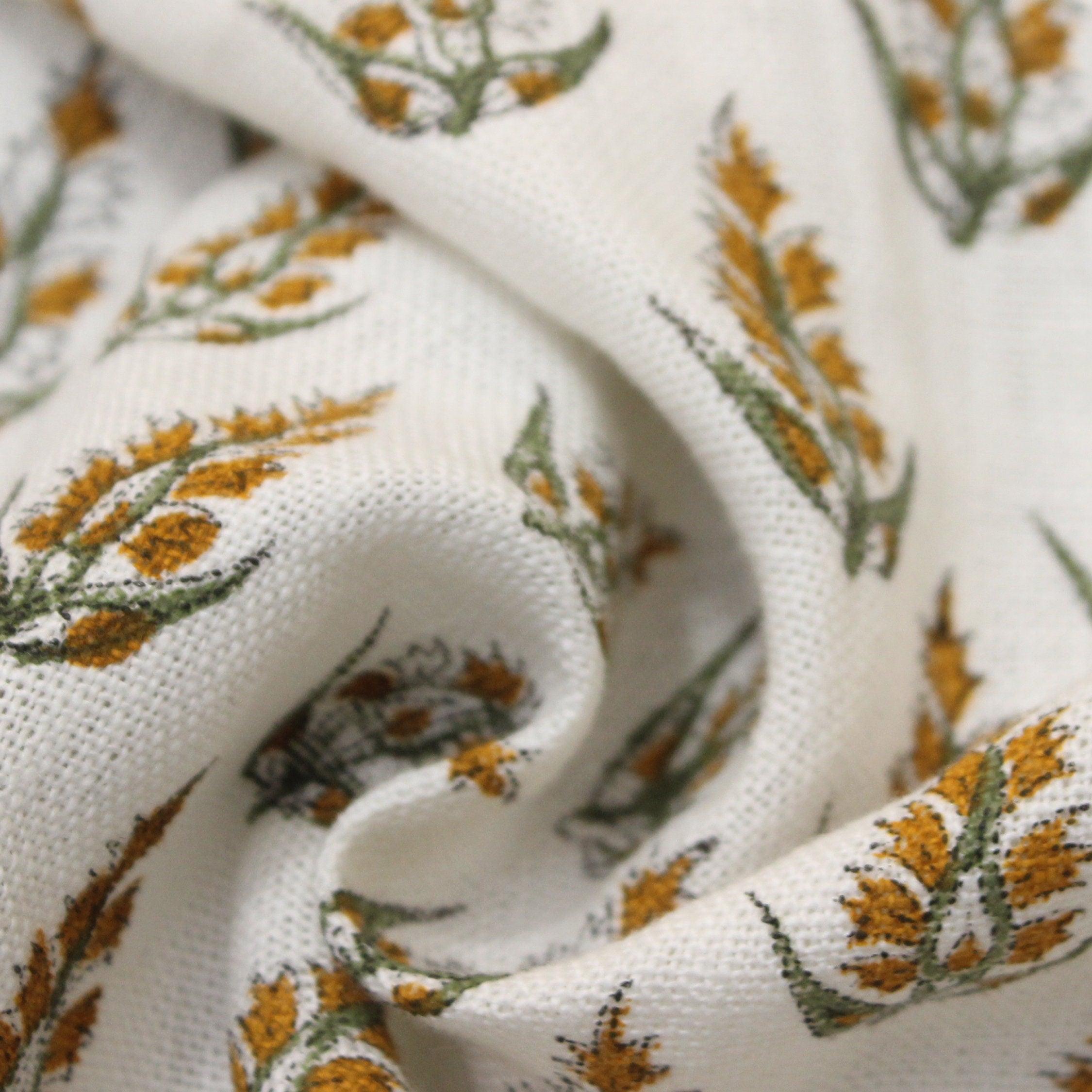 Bajra Butti  Floral Linen Fabric Hand Block Print  Block Print By Yard, Hand Blocked Upholstery, Hand Printed Pillow Cover