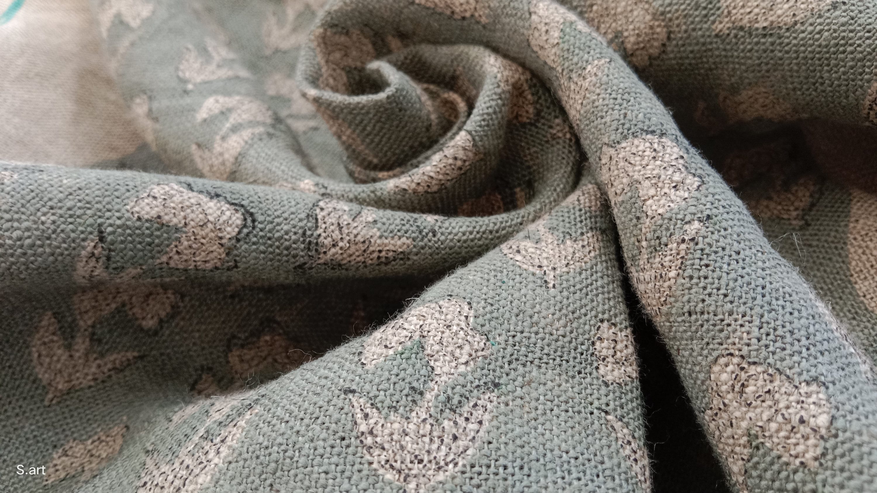 Block Print Linen Fabric, Superstar  Blue Gray Floral Block Print Linen Fabric, Throw Pillow Cushion Upholstery Fabric, Modern Home Decor, Sewing