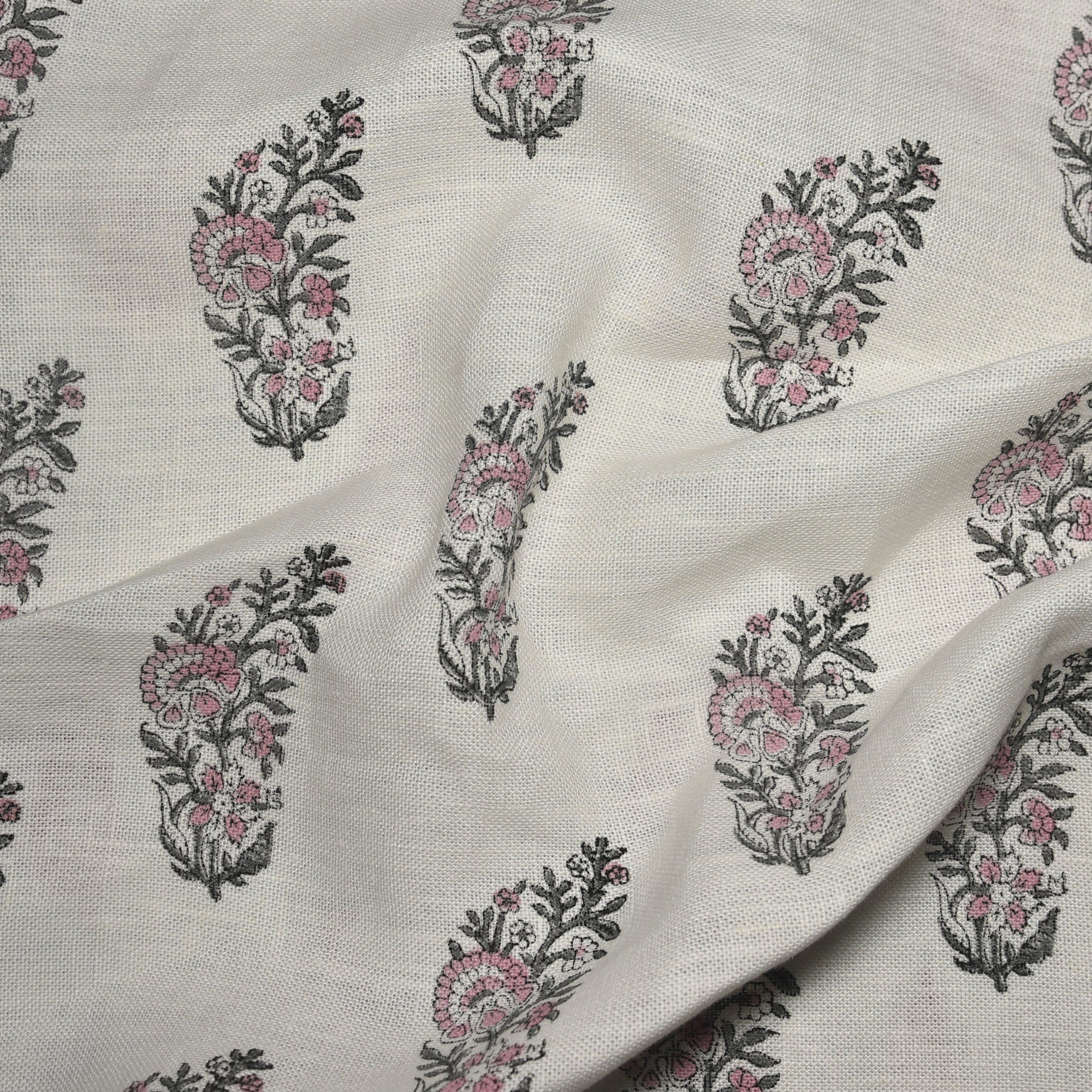 Block Print Linen Fabric, Valentine Flower  Luxury Linen Premium Fabrics  Block Print  Fabric, Indian Upholstery Fabric, Blocked Printed