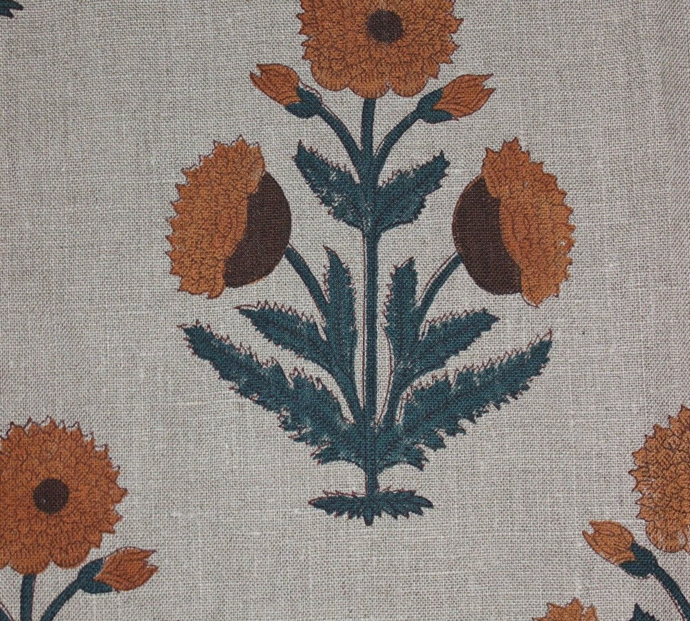 Badshah  Decor Linen,Summer Floral Pattern Hand Block Print Running Fabric Natural Fiber Fabric  Sold By The Yard, Upholstery, Curtain
