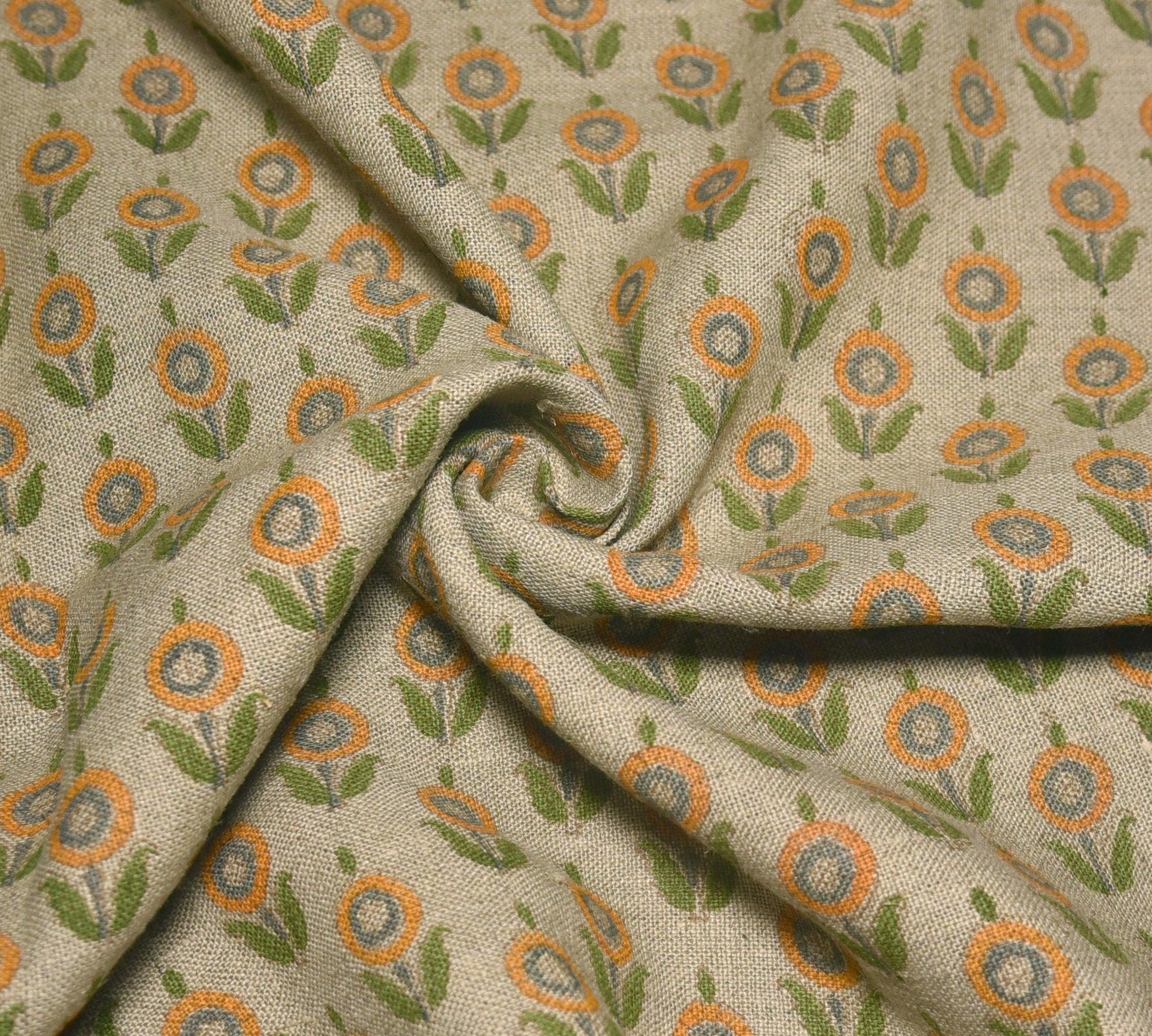 Arjun Green  Indian Hand Block Print Fabric, Indian Handloom Handblock Linen Fabric  Boho Block Print Pillow Cover & Upholstery