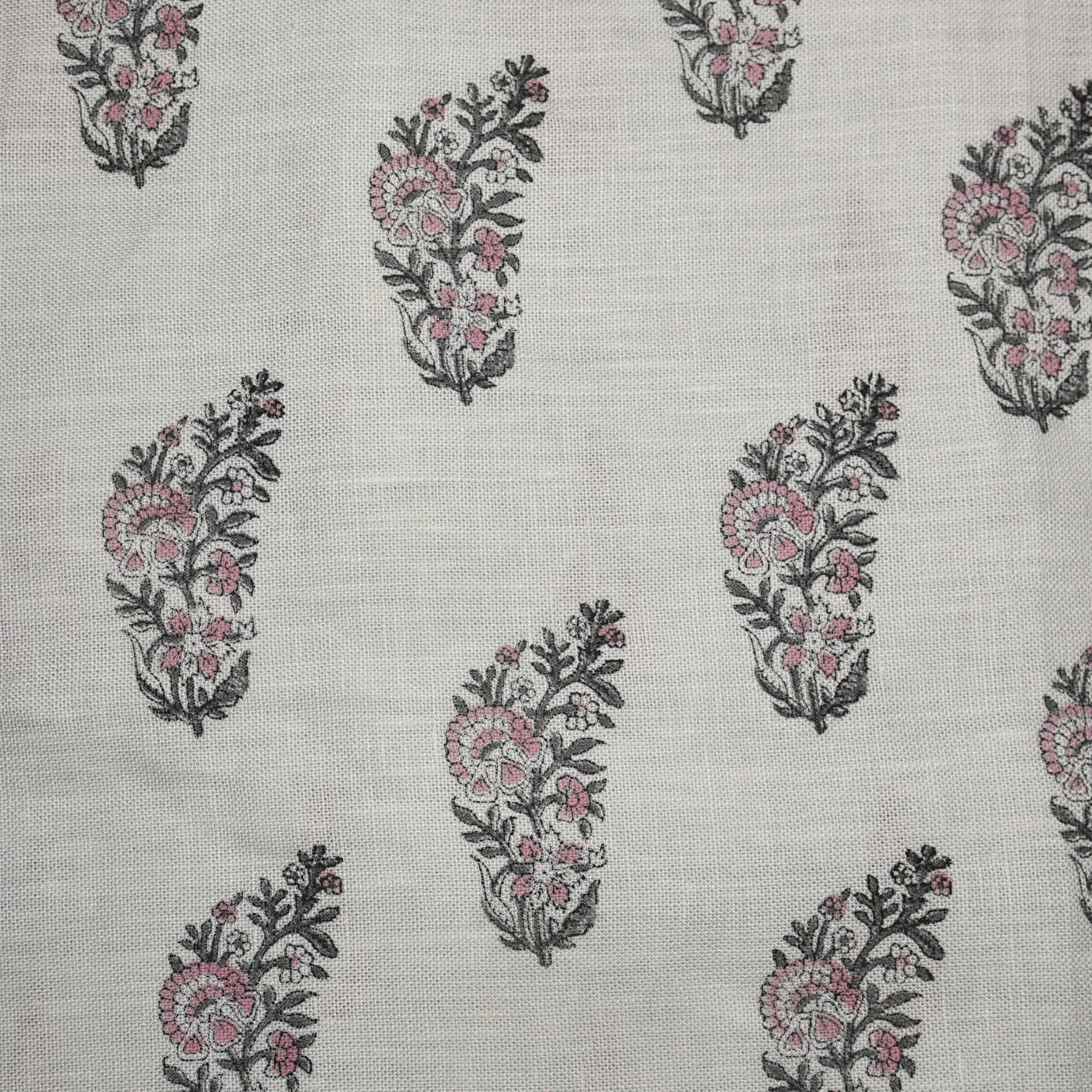 Block Print Linen Fabric, Valentine Flower  Luxury Linen Premium Fabrics  Block Print  Fabric, Indian Upholstery Fabric, Blocked Printed
