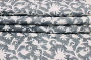 Block Print Linen Fabric, Zelly Fish  Floral Linen Fabric, Block Print Fabric, Flower Printed Fabric By The Yard, Block Pillow Covers, Heavy Linen Upholstery