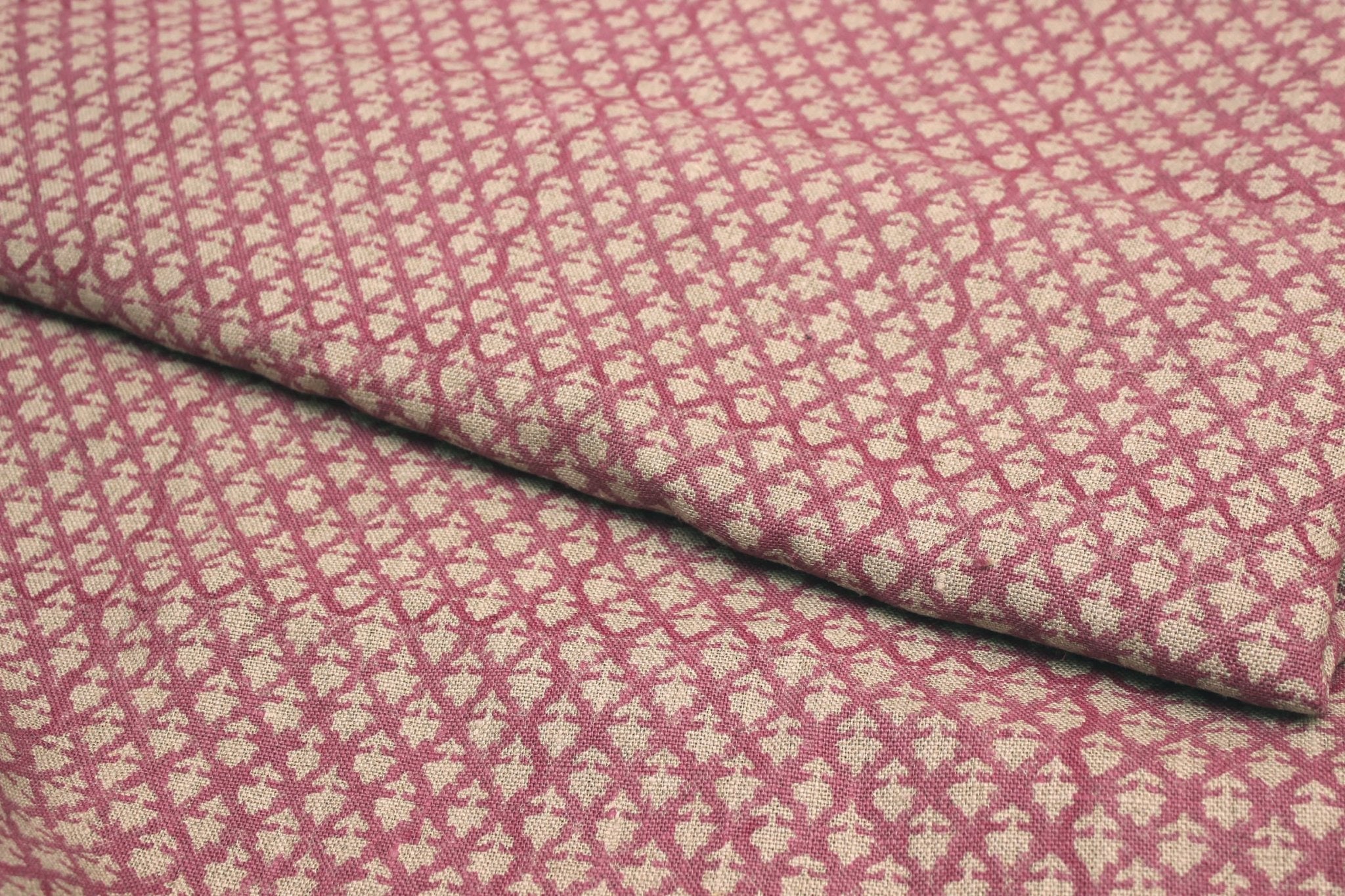 Block Print Linen Fabric, Pinkcity Jaal  Plain Linen Home Decor,Pink Floral Block Print  By The Yard Softened Stonewashed Fabricindian Natural Linen Extra Wide