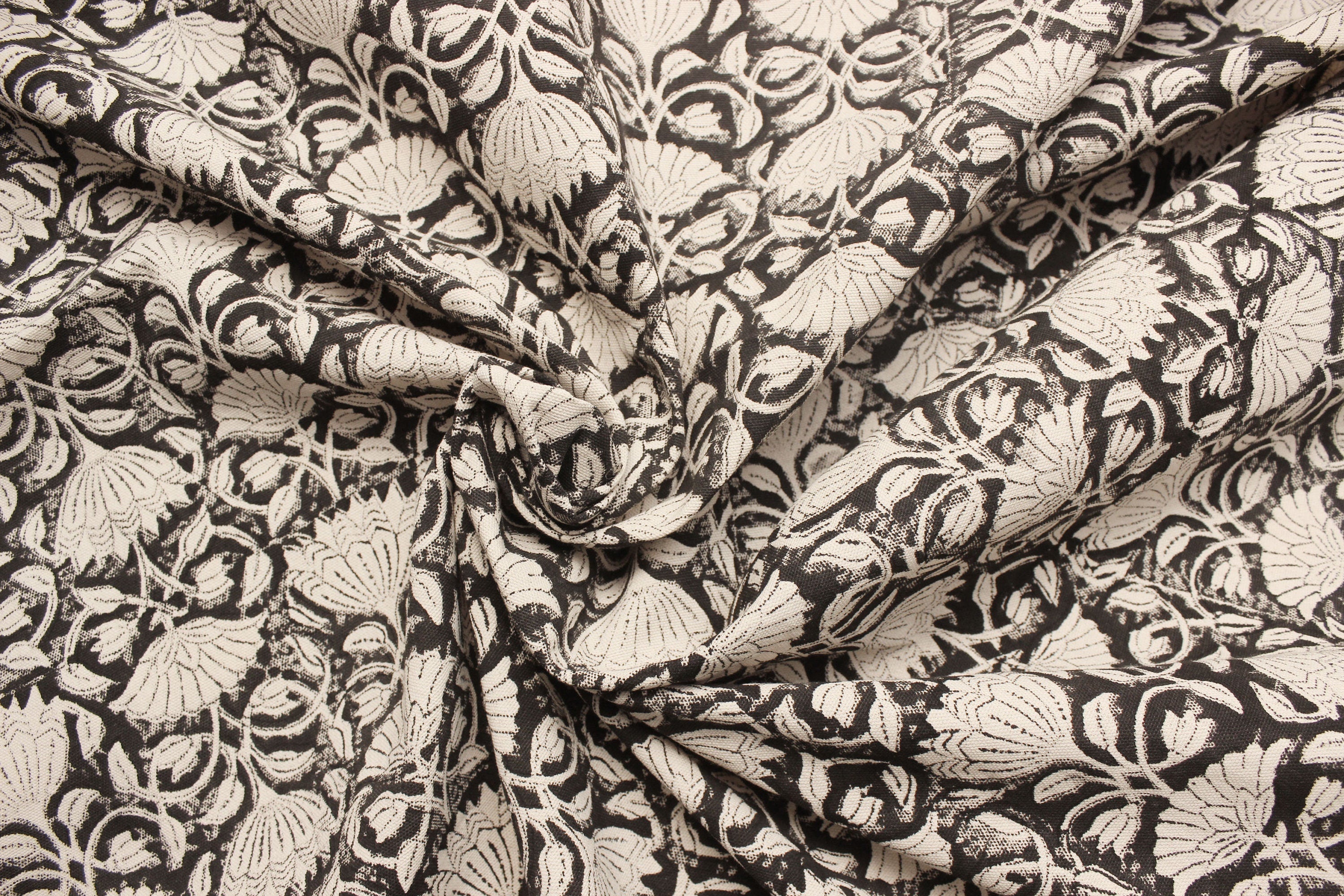 Block Print Linen Fabric, Ulta Kamal  Block Print Fabric By The Yard, Floral Black Beige Base Fabric, Indian Block Printed Fabrics, Fabric, Block Print
