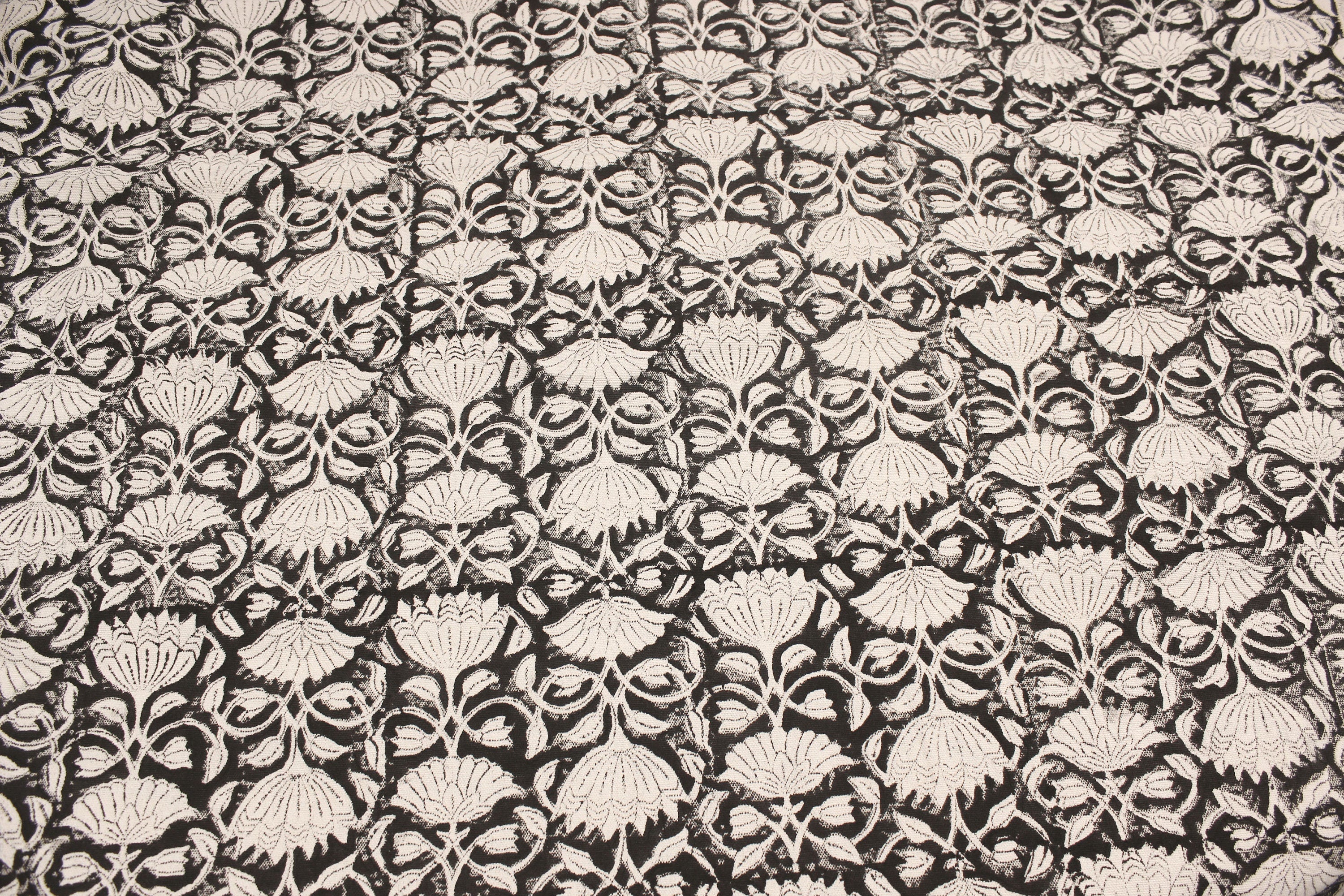 Block Print Linen Fabric, Ulta Kamal  Block Print Fabric By The Yard, Floral Black Beige Base Fabric, Indian Block Printed Fabrics, Fabric, Block Print