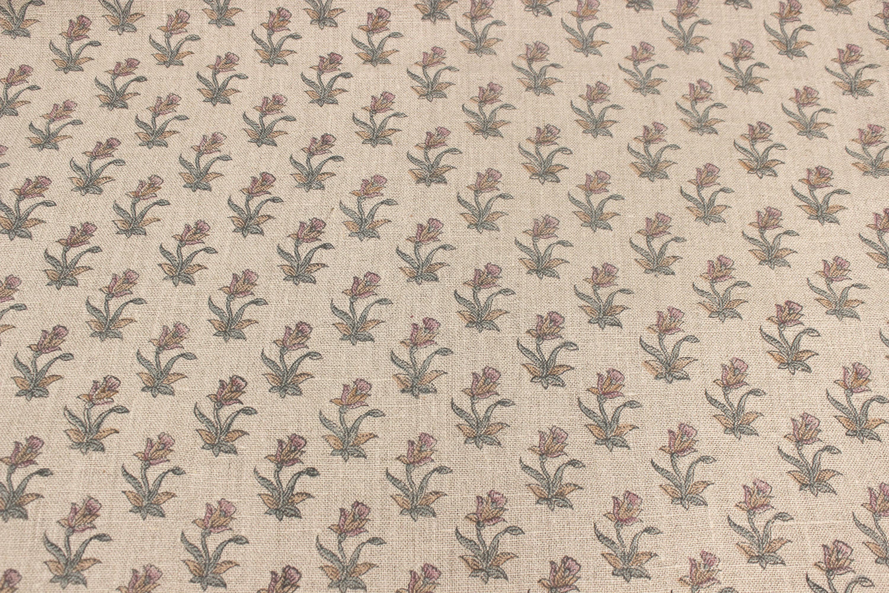 Coastal Tulip   Linen Home Decors,Floral Hand Block Printed Fabric   Indian Block Print, Block Print Upholstery, Block Print Pillow Cover