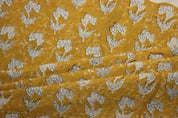 Block Print Linen Fabric, Thick Handloom Linen Fabric Block Print Mustard Color Floral Linen Fabric For Cushion Pillow Cover, Upholstery Fabric