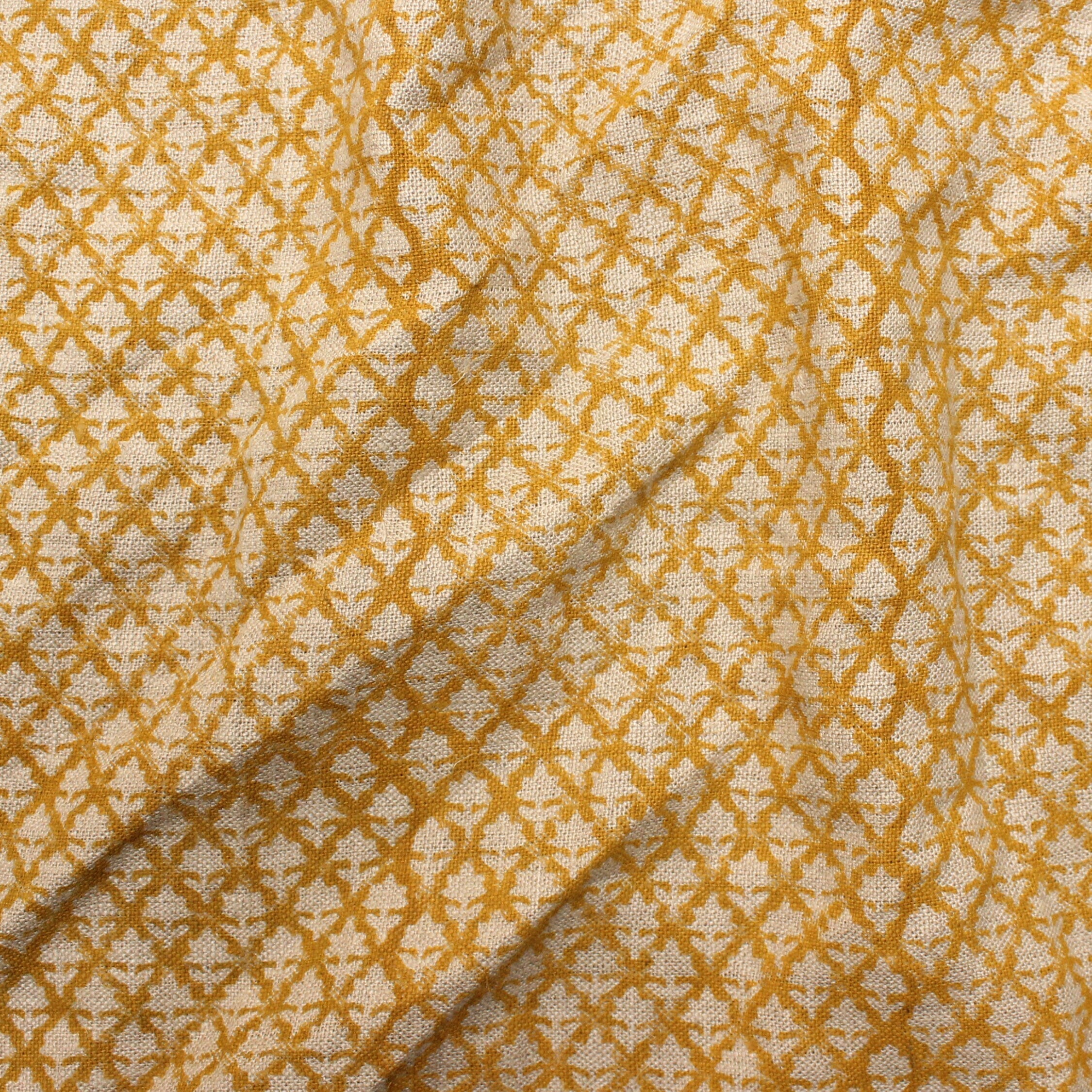 Block Print Linen Fabric, Pinkcity Jaal  Flower  Natural Colors Block Printing Art Linen Fabric, 100% Flax Linen, Upholstery Fabric By The Yard,