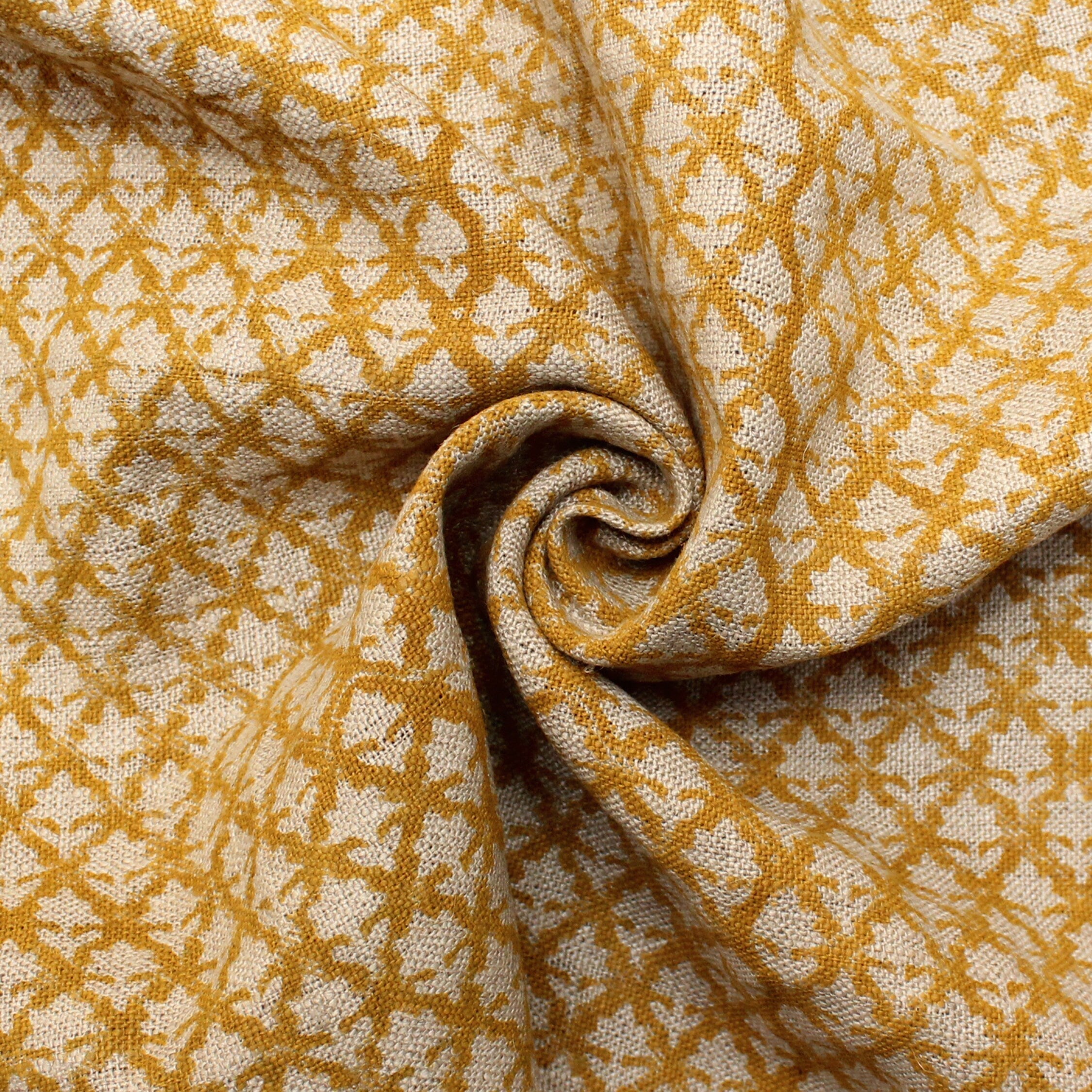 Block Print Linen Fabric, Pinkcity Jaal  Flower  Natural Colors Block Printing Art Linen Fabric, 100% Flax Linen, Upholstery Fabric By The Yard,