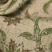 Aaradhna Floral  Brown Green Floral Block Print Linen Fabric, Hand Loom Home Decor Linen Cotton Fabric, Cushion Fabric