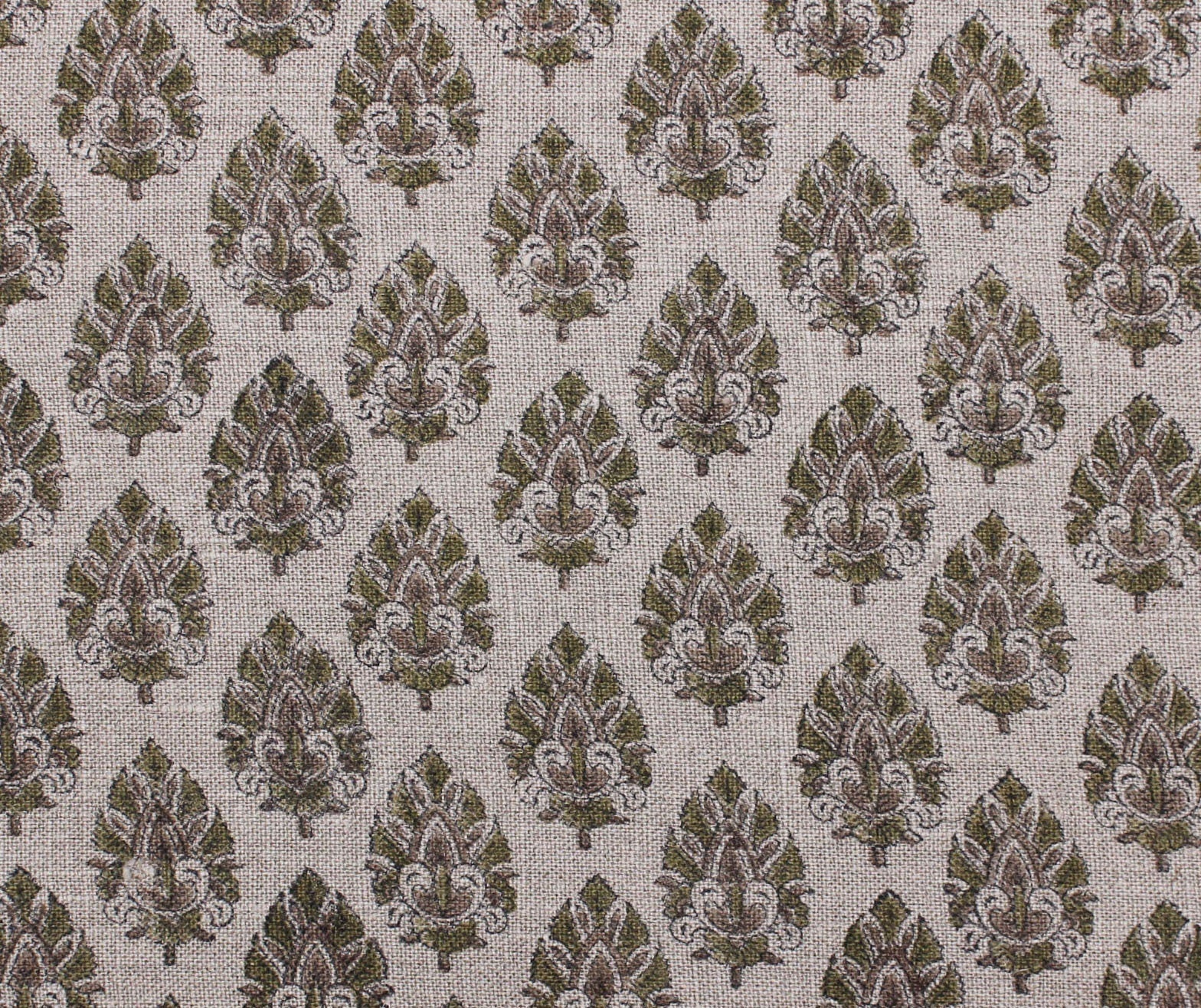 Hand block print, Thick Linen 58" Wide, Indian fabric, Floral Print, Linen Fabric By The Yard, Natural Linen - Betel Leaf