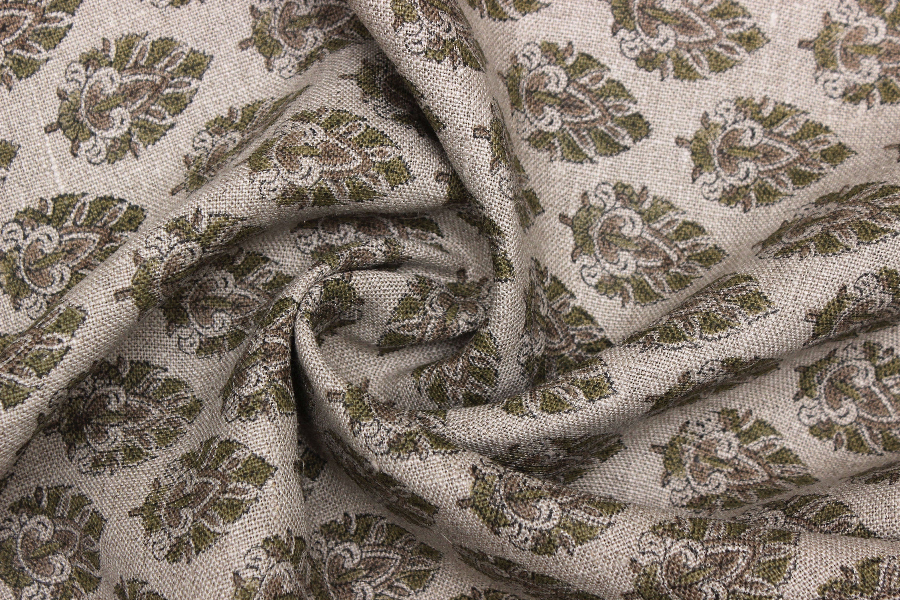 Hand block print, Thick Linen 58" Wide, Indian fabric, Floral Print, Linen Fabric By The Yard, Natural Linen - Betel Leaf