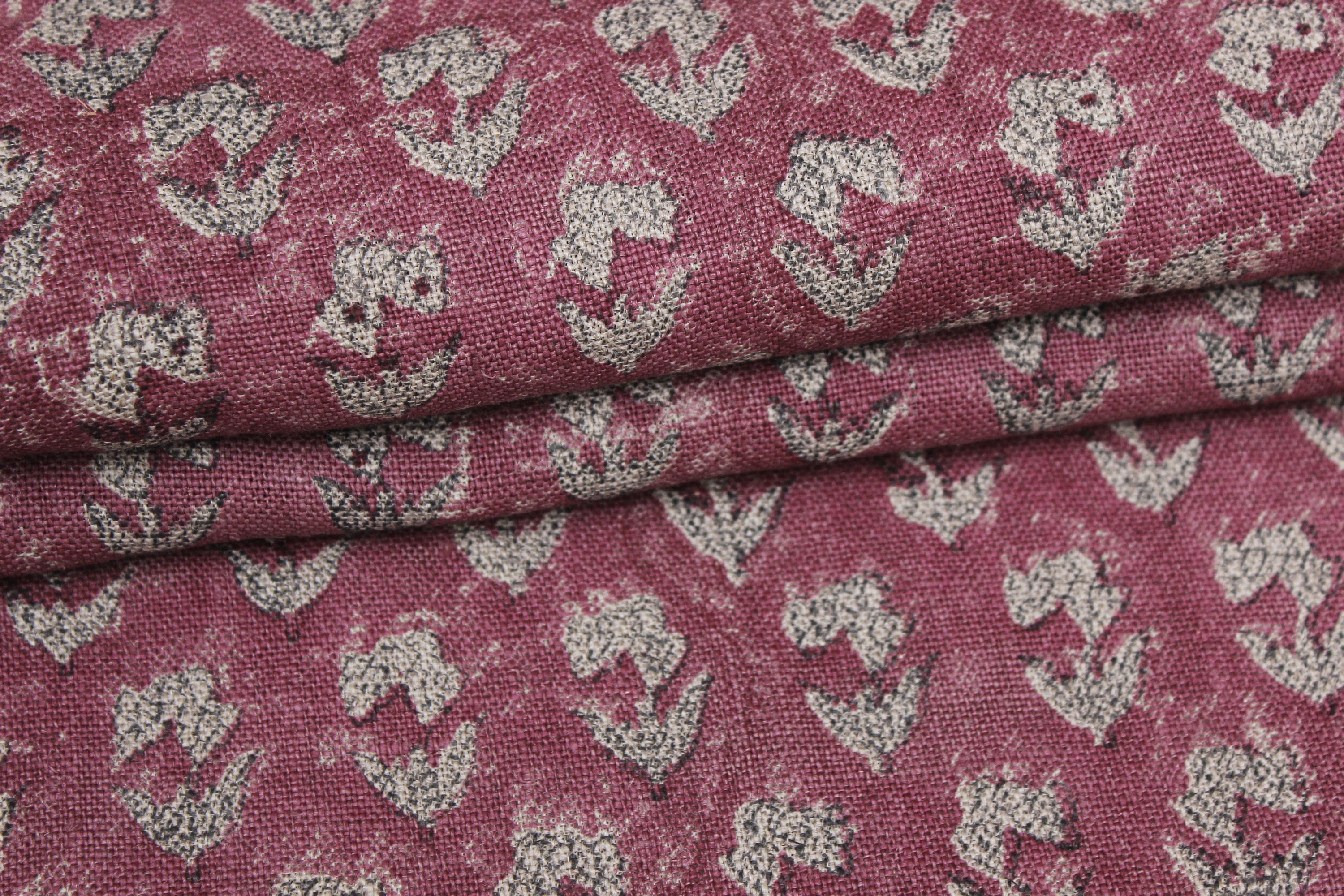 Block Print Linen Fabric, Superstar Pink Popular Floral Hand Block Print Fabric  Thick Linen 58"Inch Wide Heavy Weight 300 Gsm, Upholstery,Indian Art Print Fabric