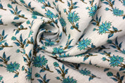 Block Print off white Linen 58" Wide, Genuine Fabric, Curtain Cover, Floral, Indian Cushion Cover - Deepika