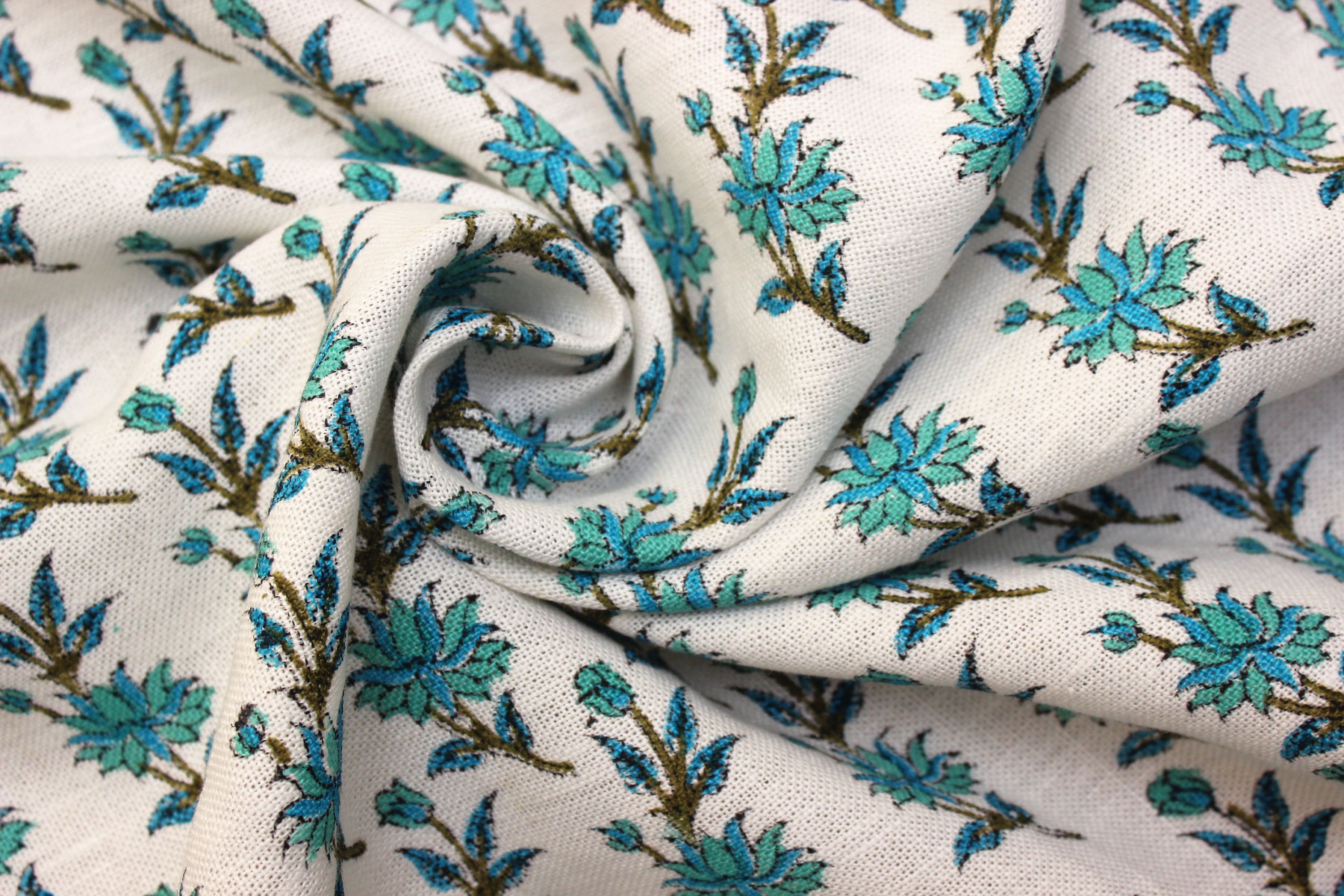 Block Print off white Linen 58" Wide, Genuine Fabric, Curtain Cover, Floral, Indian Cushion Cover - Deepika