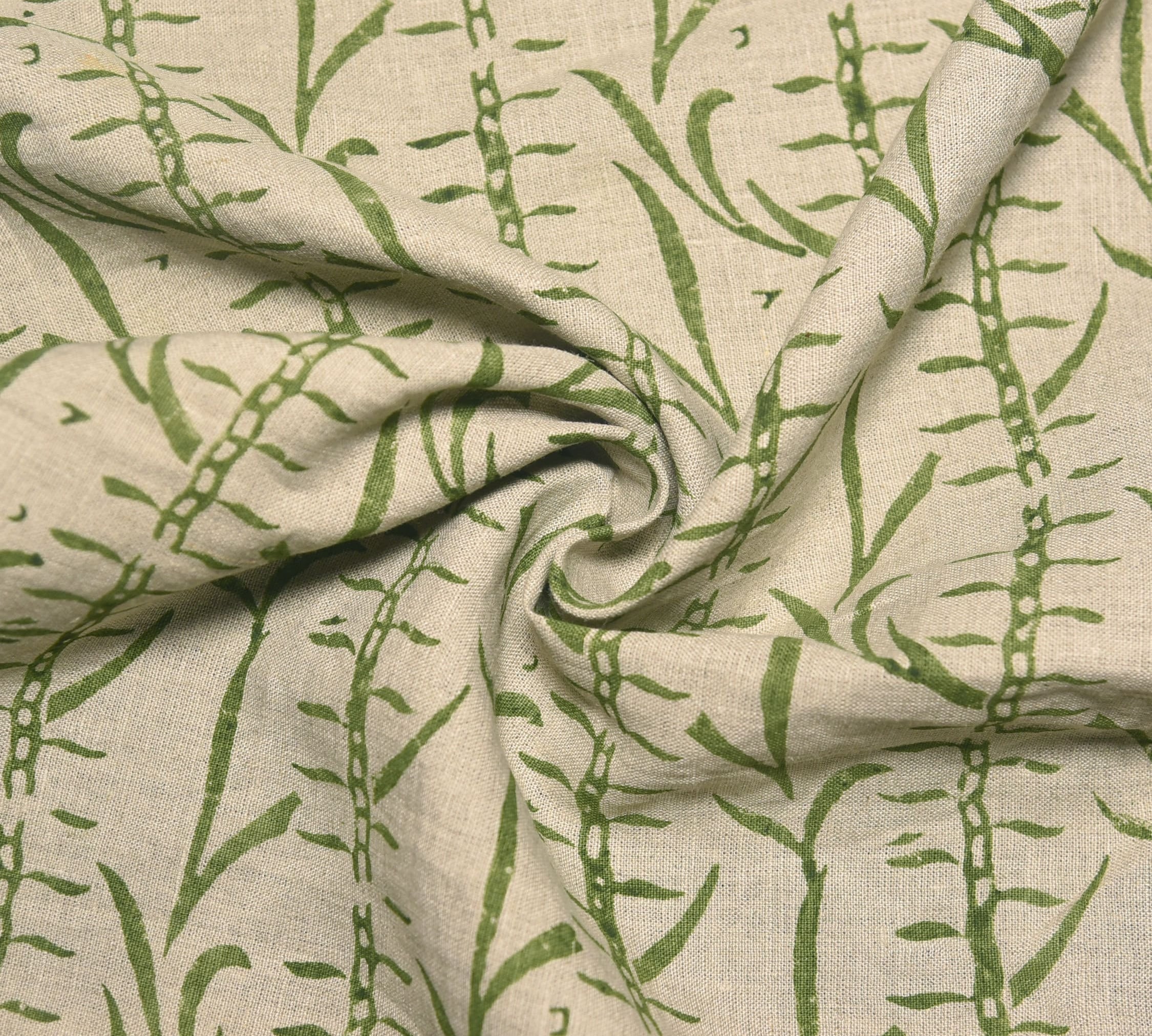 Block Print Linen Fabric, Sugarcane Natural Linen Block Printed Fabric Green Linen Fabric For Home Decor Upholestery Fabric By The Yard