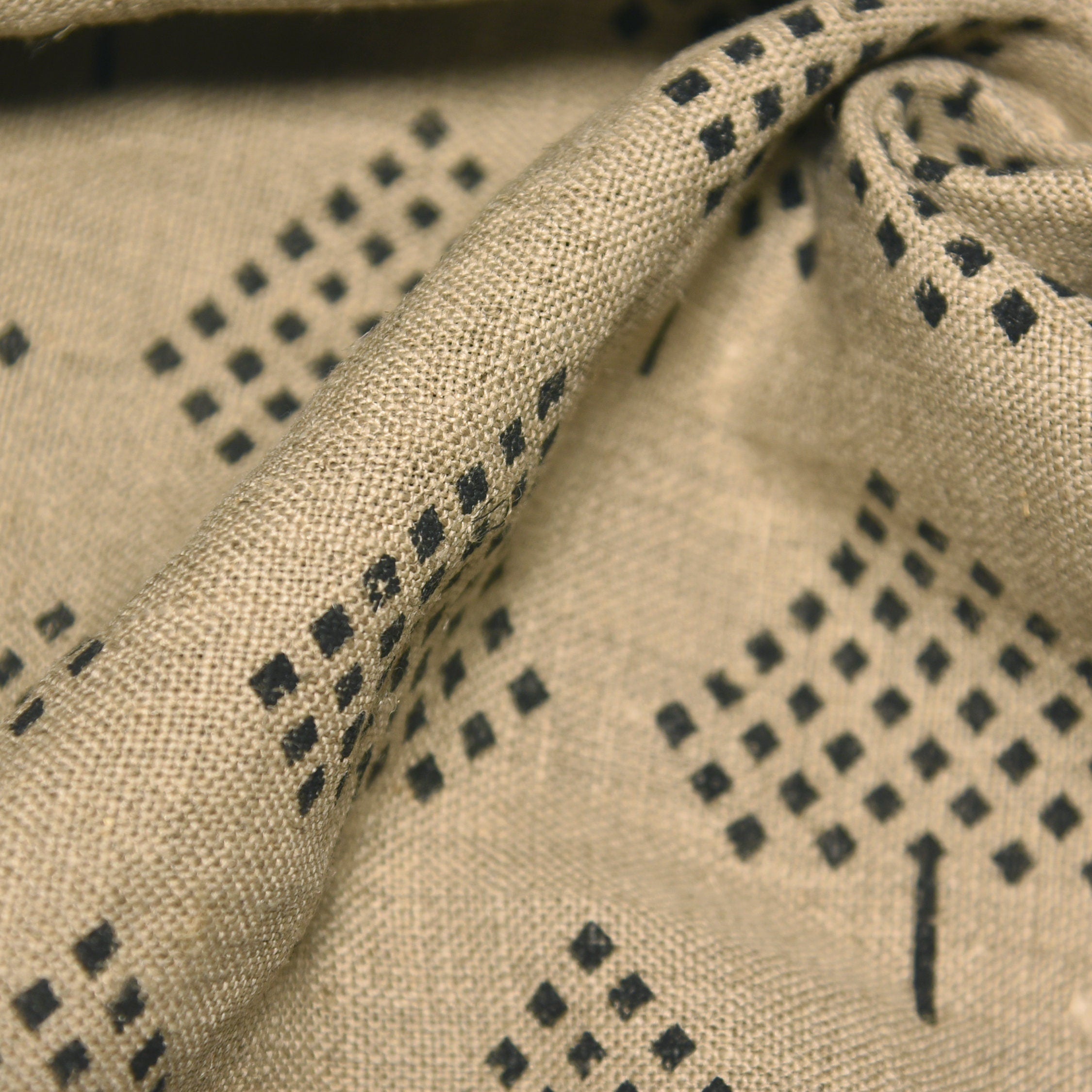 Block Print Linen Fabric, Umbrella  Block Print Handloom Linen Fabric Heavy Linen Fabric,Upholstery Fabric, Pillow Cover Fabric, Thick Fabric Natural Linen