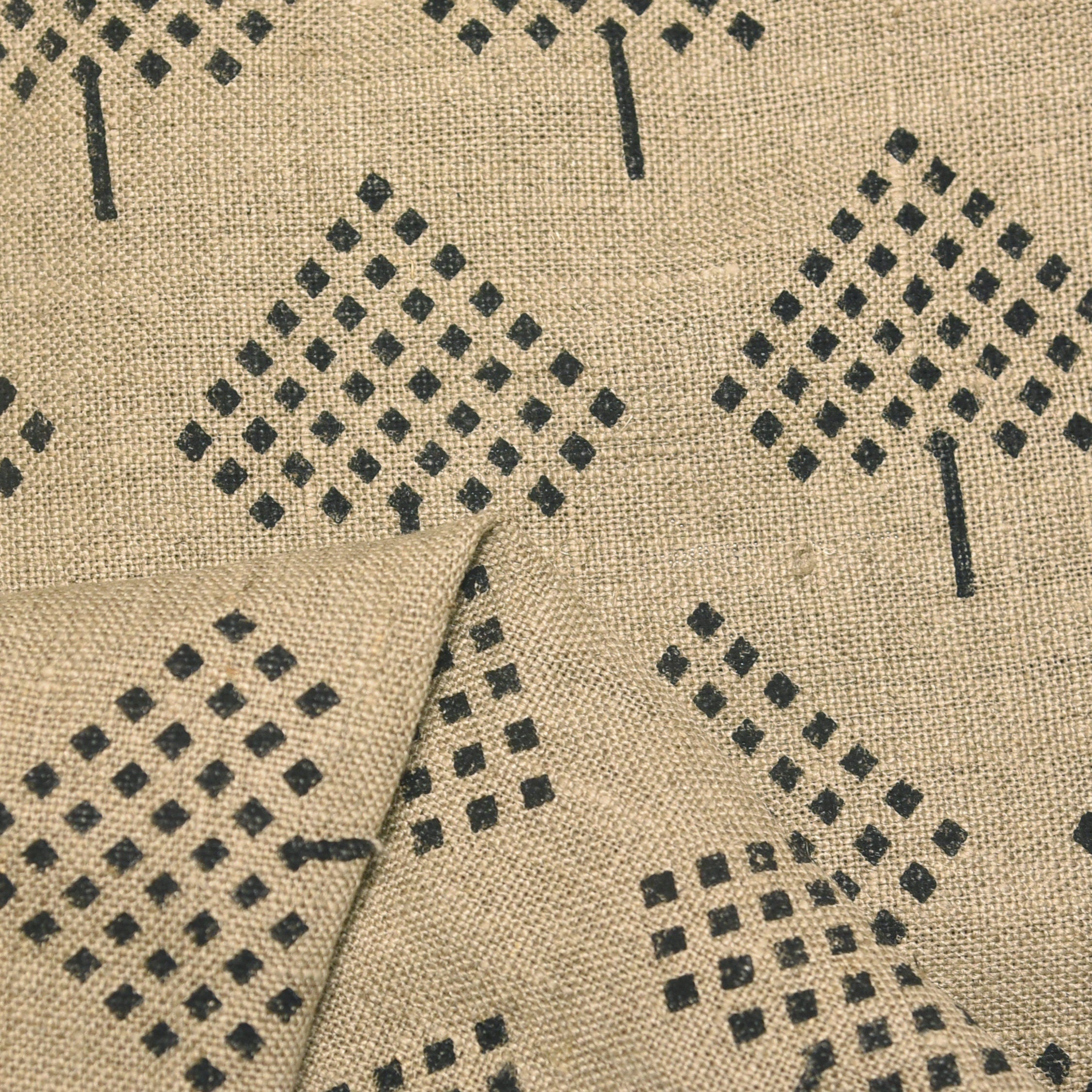 Block Print Linen Fabric, Umbrella  Block Print Handloom Linen Fabric Heavy Linen Fabric,Upholstery Fabric, Pillow Cover Fabric, Thick Fabric Natural Linen
