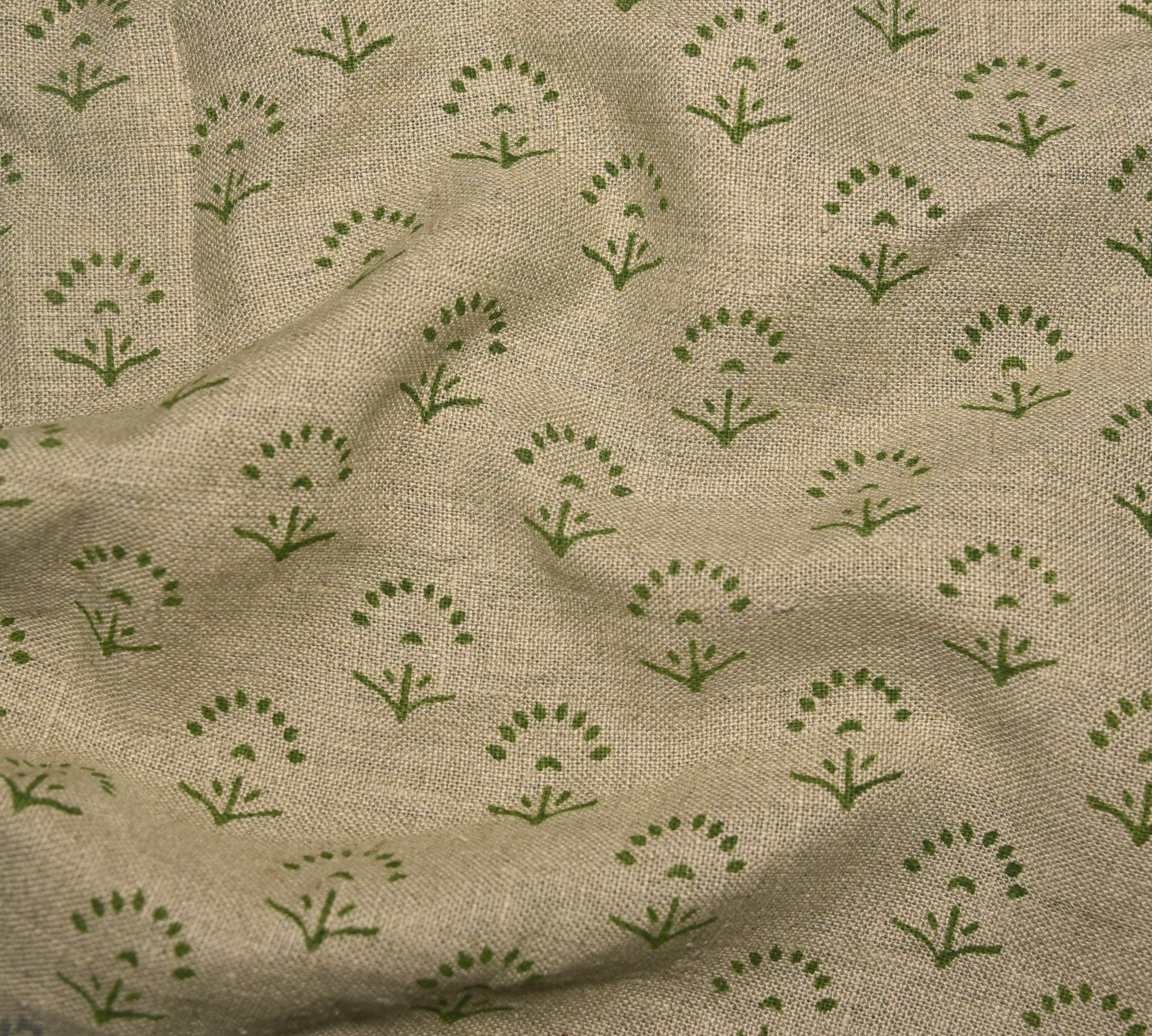 Block Print Linen Fabric, Sparkle   Perfect Home Decor Linen Fabric With Extra Thickness And Width, Undyed Linen Base With Traditional Indian Hand Block Print
