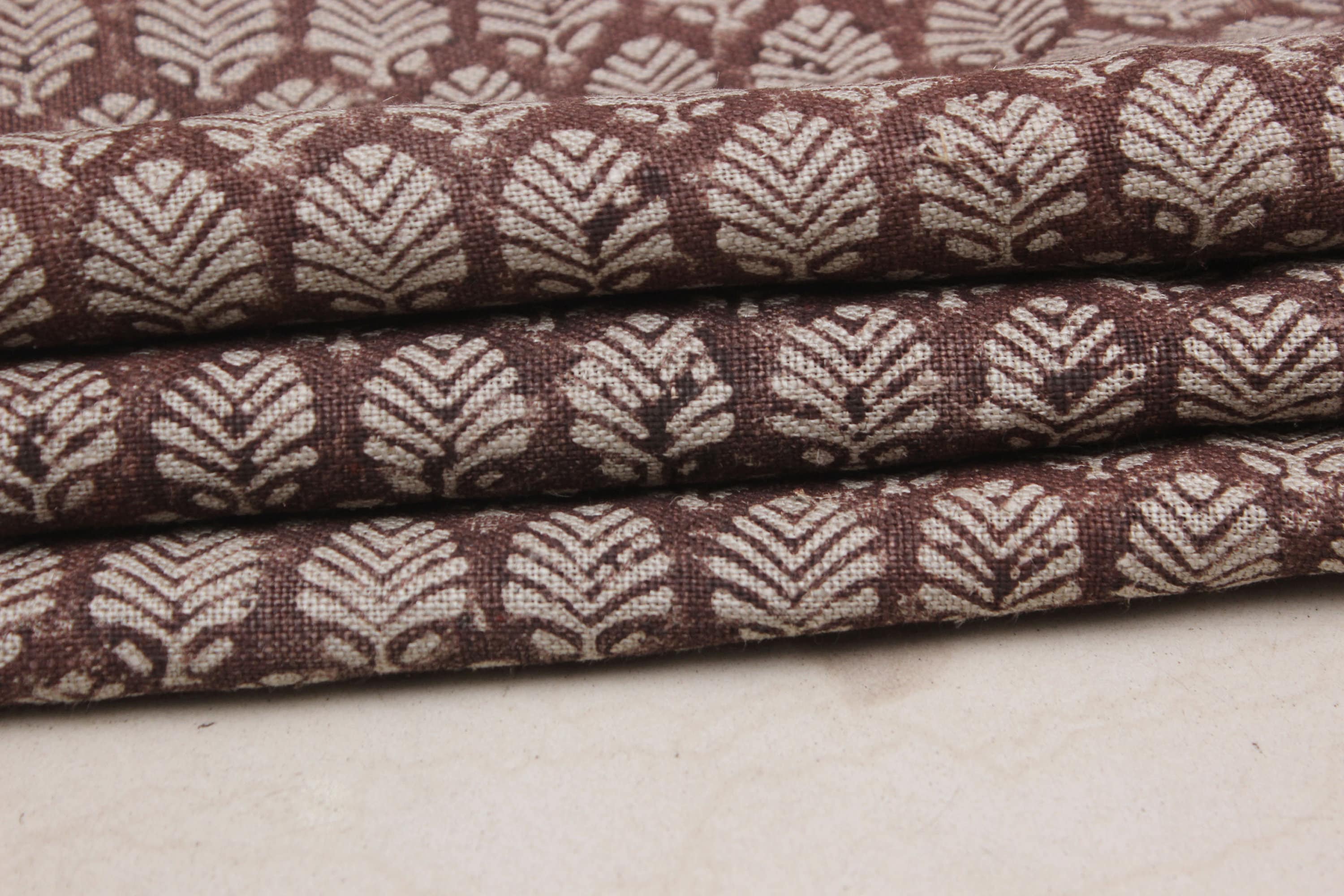 Block Print Linen Fabric, Sangmarmar Jaal  Traditional Block Print Fabric, Brown Hand Printed Fabric, Linen Fabric, Indian Fabric, Cushion Pillow Fabric