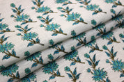 Block Print off white Linen 58" Wide, Genuine Fabric, Curtain Cover, Floral, Indian Cushion Cover - Deepika
