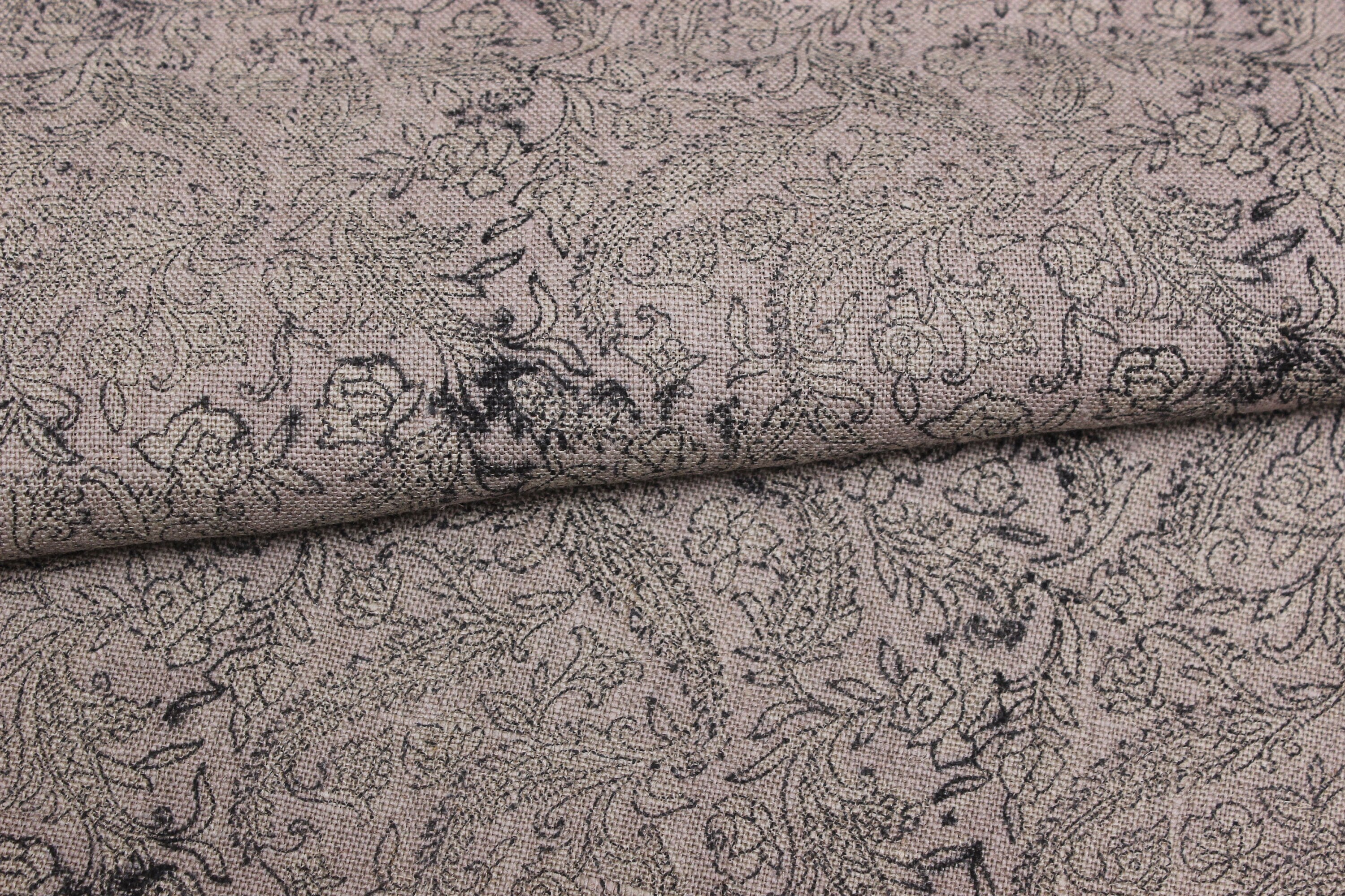 Handstamped Linen Block Print Fabric  300Gsm Thick Organic Linen, Heavy 58"Wide/Length By The Yard, Indian Print Available In Linen/Cotton